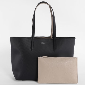 Lacoste - Pack Bolso reversible y neceser mujer logo cocodrilo metal negro beige