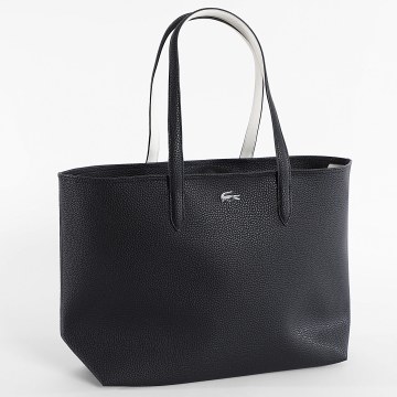 Lacoste - Bolso de mano Mujer Logo Cocodrilo Metal Negro Beige Claro