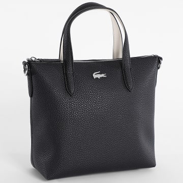 Lacoste - Sac A Main Femme Logo Crocodile Metal Noir Beige Clair