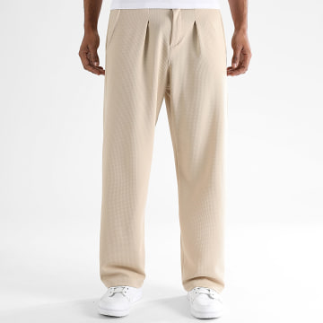 LBO - Elegante Waffeltexturweite Hose mit Falten 2832 Hellbeige