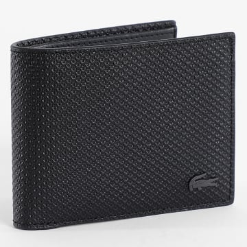 Lacoste - Portefeuille En Cuir Avec Logo Crocodile Ton Sur Ton Noir