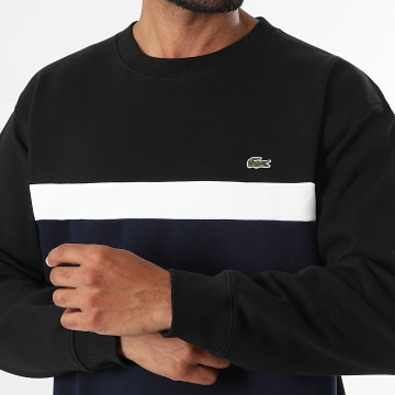 Lacoste - Sweat Crewneck Classic Fit Logo Brodé Crocodile Bleu Marine Noir Blanc