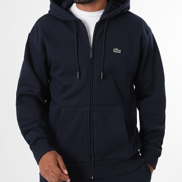 Lacoste - Sweat Capuche Zippé Classic Fit Logo Brodé Crocodile Bleu Marine