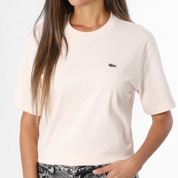 Lacoste - Tee Shirt Femme Logo Brodé Crocodile Relaxed Fit Rose