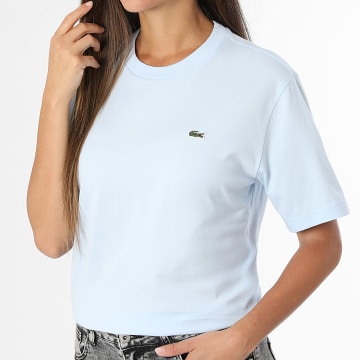 Lacoste - Tee Shirt Femme Logo Brodé Crocodile Relaxed Fit Bleu Clair