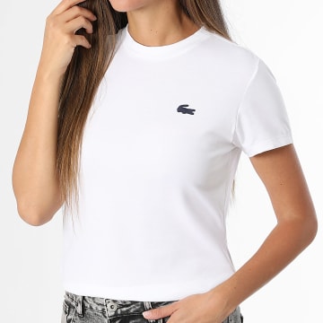 Lacoste - Tee Shirt Slim Femme Logo Crocodile Blanc