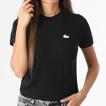 Lacoste - Tee Shirt Slim Femme Logo Crocodile Noir