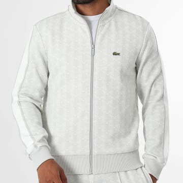Lacoste - Veste Zippée Regular Fit The Blend Logo Brodé Crocodile Beige Clair Gris
