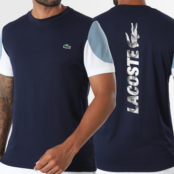 Lacoste - Tee Shirt Regular Fit Logo Crocodile Bleu Marine Bleu Clair Blanc