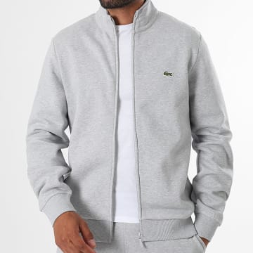 Lacoste - Sweat Zipper Regular Fit Logo Geborduurd Krokodil Grijs Gemeleerd