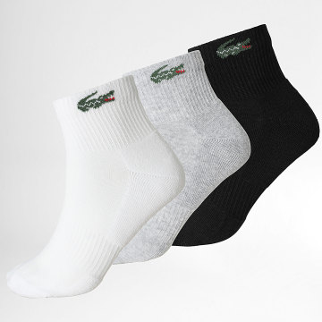 Lacoste - Pack de 3 Pares de Calcetines Logo Cocodrilo Blanco Gris Jaspeado Negro