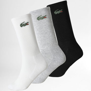 Lacoste - Pack de 3 Pares de Calcetines Logo Cocodrilo Blanco Gris Jaspeado Negro