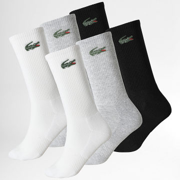 Lacoste - Pack di 6 Paia di Calze Logo Coccodrillo Bianco Grigio Mélange Nero