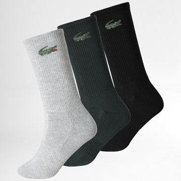 Lacoste - Lot De 3 Paires De Chaussettes Logo Crocodile Gris Chiné Vert Foncé Noir