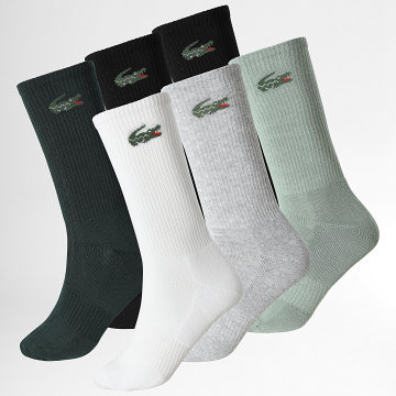 Lacoste - Pack de 6 Pares de Calcetines Logo Cocodrilo Blanco Negro Gris Verde