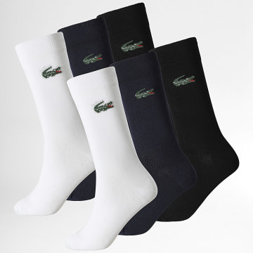 Lacoste - Lot De 6 Paires De Chaussettes Logo Crocodile Blanc Bleu Marine Noir
