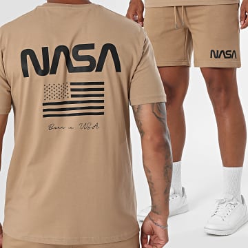 NASA - Conjunto T-Shirt E Calção De Treino Flag Born In USA Camel Preto