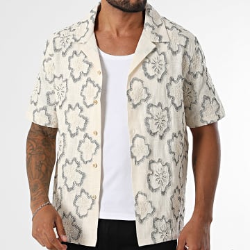 Uniplay - Shirt Short Sleeves Linen 101 Light Beige Black Floral