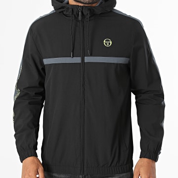 Sergio Tacchini - Chaqueta con capucha con cremallera y bandas Crannie 41554 Negro Gris Oscuro