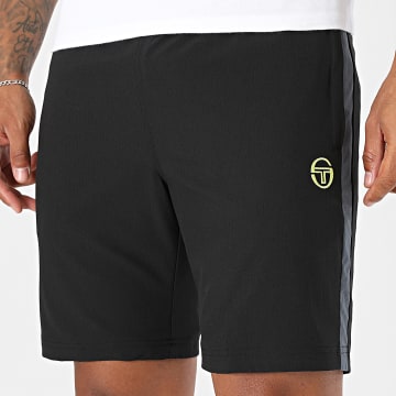Sergio Tacchini - Pantalón Corto de Chándal con Franjas Goccia 41556 Negro Gris Antracita