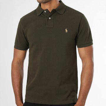 Polo Ralph Lauren - Polo Manga Corta Slim Fit Original Player Verde Kaki Oscuro Beige