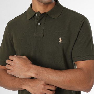 Polo Ralph Lauren - Polo Maniche Corte Custom Slim Fit Original Player Verde Kaki Scuro Beige