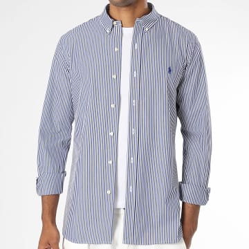 Polo Ralph Lauren - Camicia Maniche Lunghe Slim Fit A Righe Original Player Blu Navy Bianco