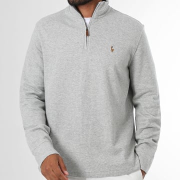 Polo Ralph Lauren - Maglia Collo Con Zip Rib Oxford Grigio Mélange