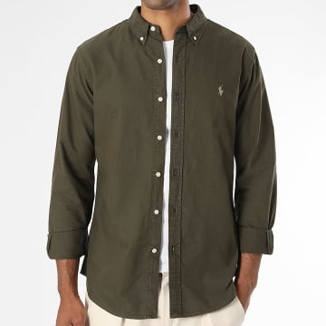 Polo Ralph Lauren - Camisa Manga Larga Slim Fit Original Player Verde Kaki Oscuro