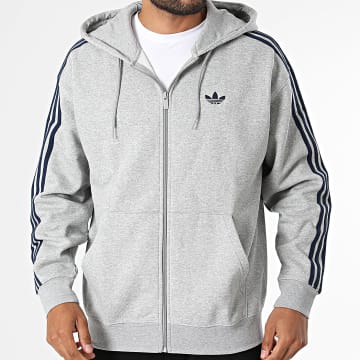 Adidas Originals - Sudadera Con Capucha Cremallera Con Bandas Baggy FZ KS7471 Gris Jaspeado Azul Marino