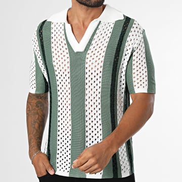 Frilivin - Polo Manga Corta Crochet 857 Blanco Verde Kaki Verde Oscuro