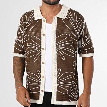 Frilivin - Short-Sleeved Crochet Shirt 258 Brown Beige