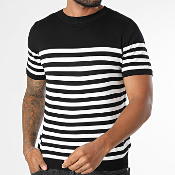 Frilivin - Camiseta de Punto a Rayas 090 Blanco Negro