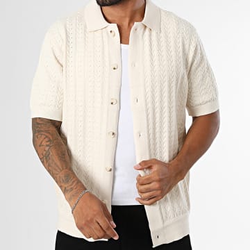 Frilivin - Hemd Kurzarm Strukturstrick 374 Hellbeige