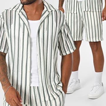 Frilivin - Bekleidungssatz Hemd Kurzarm und Häkelshorts 80A Beige Grün Khaki