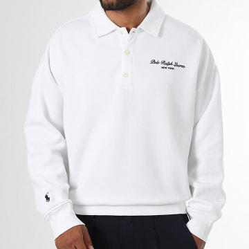 Polo Ralph Lauren - Sweat Col Boutonné Relaxed Fit Logo Embroidery Blanc