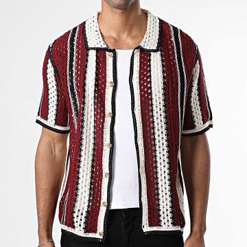 Frilivin - Short Sleeve Shirt Crochet 274 Burgundy Black Beige