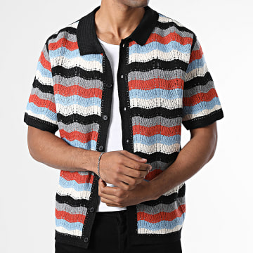 Frilivin - Shirt Short Sleeves Crochet 265 Blue Grey Black Orange