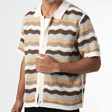 Frilivin - Shirt Short Sleeves Crochet 265 Beige Brown Green