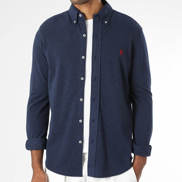 Polo Ralph Lauren - Camisa Manga Larga Original Player Azul Marino Jaspeado Burdeos