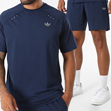 adidas - Conjunto camiseta y pantalón corto chándal Tech Trefoil Essentials Woven KY2785 KY1665 Azul Marino