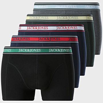 Jack And Jones - Set di 5 Boxer Faze Solid Blu Marine Verde Scuro Nero Grigio Mélange