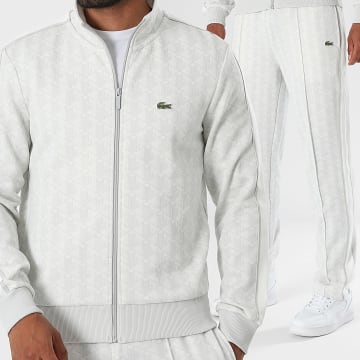 Lacoste - Ensemble De Survêtement A Bandes Logo Brodé Crocodile The Blend Beige Clair Gris