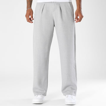 LBO - Pantalon Habillé Large A Plis Effet Lin 2827 Gris Clair