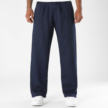 LBO - Pantalon Habillé Large A Plis Effet Lin 2854 Bleu Marine