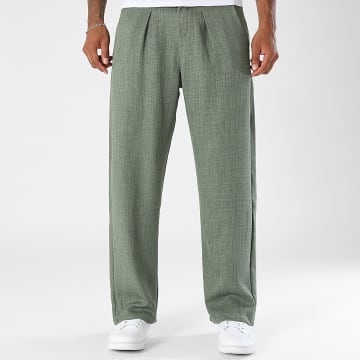 LBO - Pantalon Habillé Large A Plis Effet Lin 2855 Vert Kaki