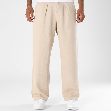 LBO - Pantalon Habillé Large A Plis Effet Lin 2856 Beige