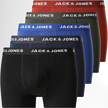 Jack And Jones - Pack de 5 boxers Huey verde kaki burdeos azul real azul marino negro