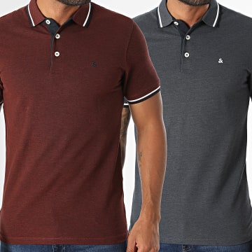 Jack And Jones - Pack de 2 polos Paulos gris antracita burdeos