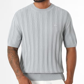 Lacoste - Camiseta de punto texturizada logo bordado cocodrilo tono sobre tono gris